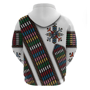 Habesha Kemis Inspired Tilet Pattern Zip Hoodie White