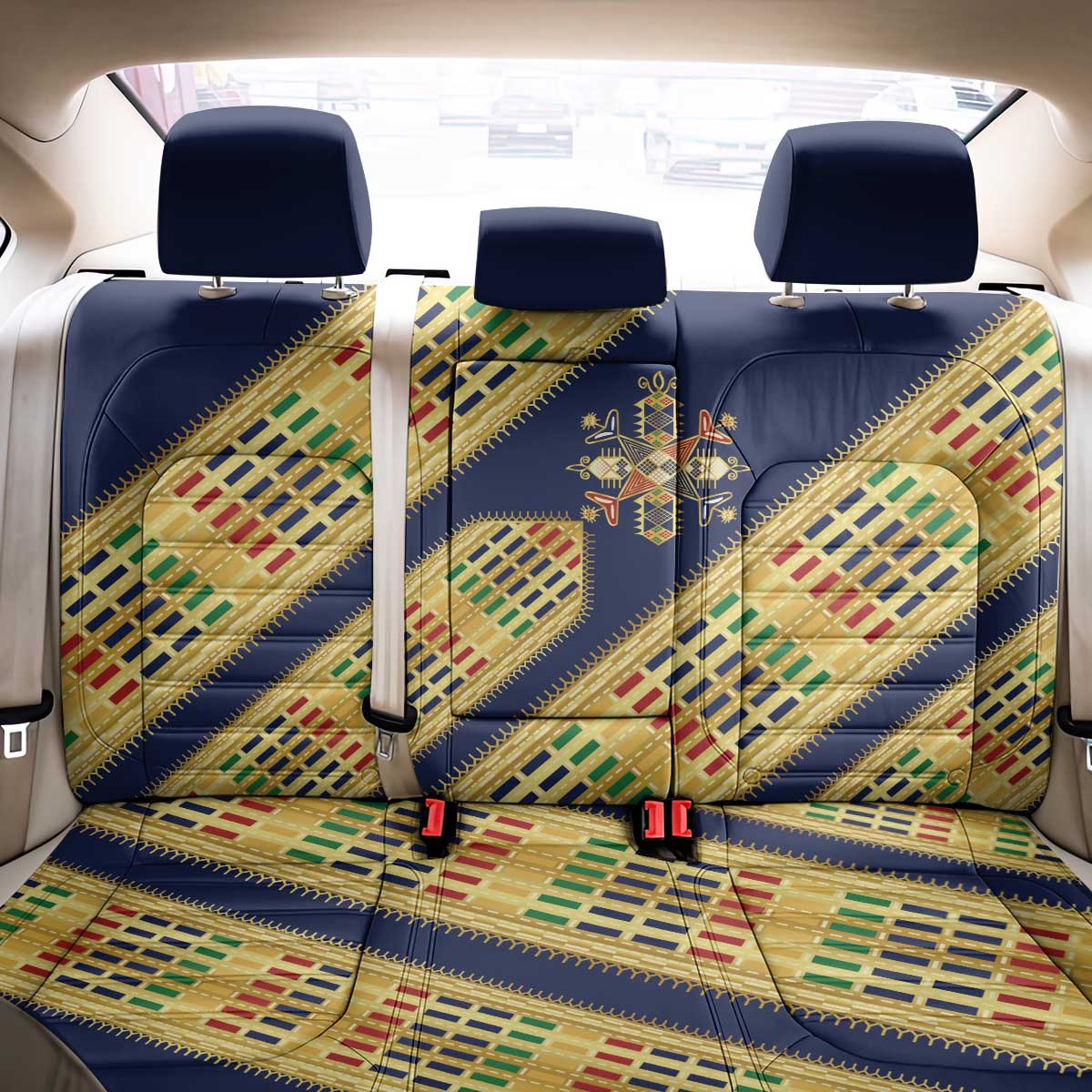 Habesha Kemis Inspired Tilet Pattern Back Car Seat Cover Royal Blue - Gold