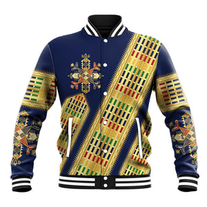Habesha Kemis Inspired Tilet Pattern Baseball Jacket Royal Blue - Gold