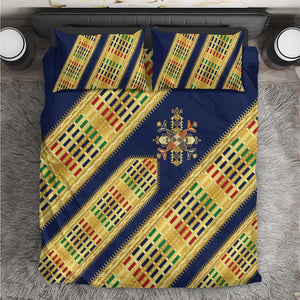 Habesha Kemis Inspired Tilet Pattern Bedding Set Royal Blue - Gold