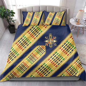 Habesha Kemis Inspired Tilet Pattern Bedding Set Royal Blue - Gold
