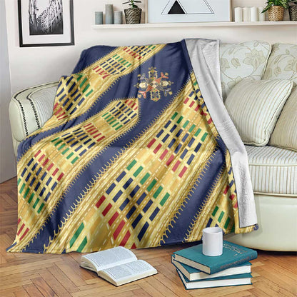 Habesha Kemis Inspired Tilet Pattern Blanket Royal Blue - Gold