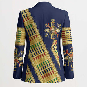 Habesha Kemis Inspired Tilet Pattern Blazer Royal Blue - Gold