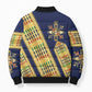 Habesha Kemis Inspired Tilet Pattern Bomber Puffer Jacket Royal Blue - Gold