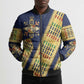 Habesha Kemis Inspired Tilet Pattern Bomber Puffer Jacket Royal Blue - Gold