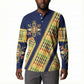 Habesha Kemis Inspired Tilet Pattern Button Sweatshirt Royal Blue - Gold