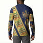 Habesha Kemis Inspired Tilet Pattern Button Sweatshirt Royal Blue - Gold