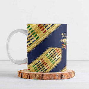 Habesha Kemis Inspired Tilet Pattern Ceramic Mug Royal Blue - Gold