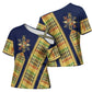 Habesha Kemis Inspired Tilet Pattern Cross Shoulder Shirt Royal Blue - Gold
