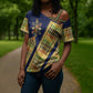 Habesha Kemis Inspired Tilet Pattern Cross Shoulder Shirt Royal Blue - Gold