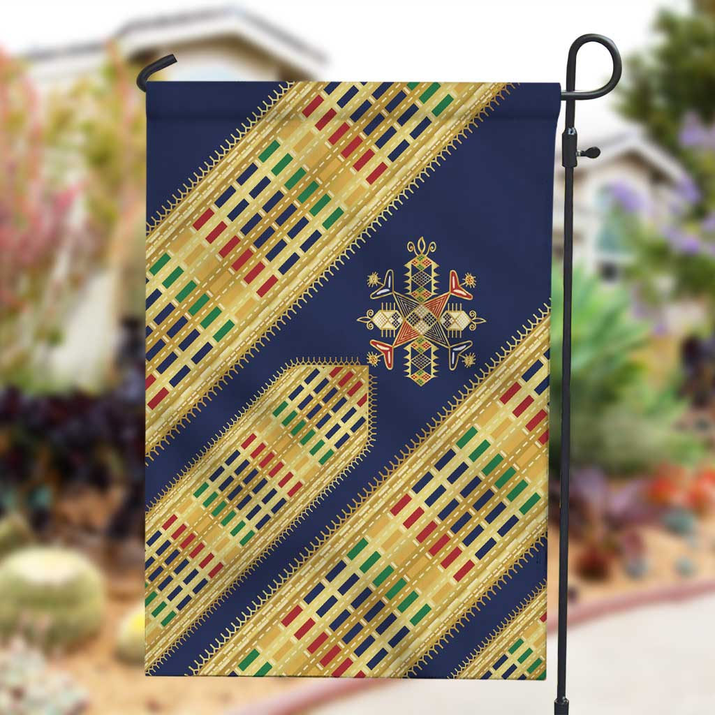 Habesha Kemis Inspired Tilet Pattern Garden Flag Royal Blue - Gold