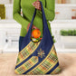 Habesha Kemis Inspired Tilet Pattern Grocery Bag Royal Blue - Gold