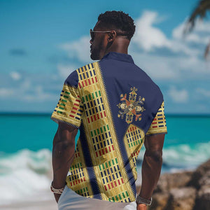 Habesha Kemis Inspired Tilet Pattern Hawaiian Shirt Royal Blue - Gold