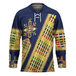 Habesha Kemis Inspired Tilet Pattern Hockey Jersey Royal Blue - Gold