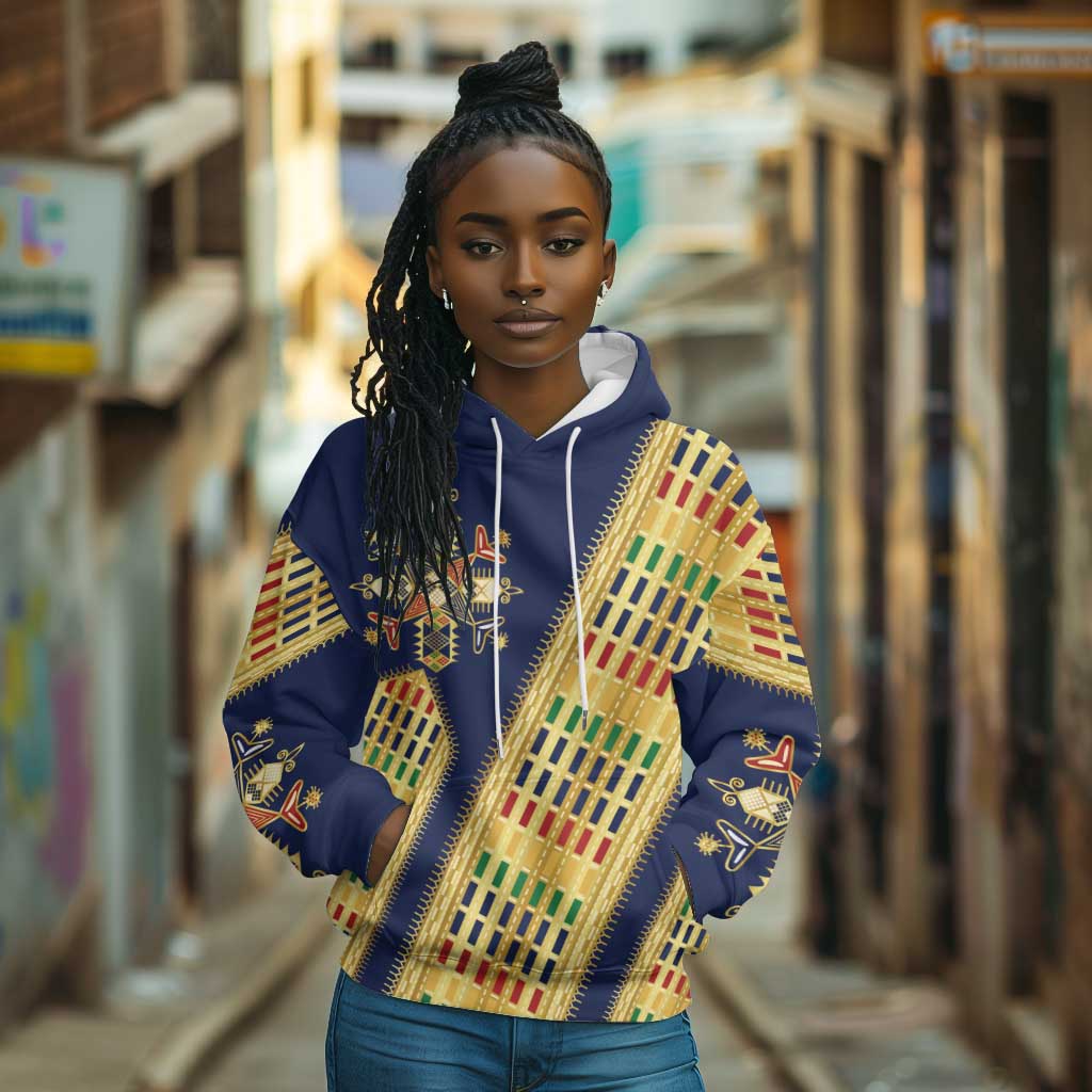 Habesha Kemis Inspired Tilet Pattern Hoodie Royal Blue - Gold
