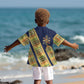 Habesha Kemis Inspired Tilet Pattern Kid Hawaiian Shirt Royal Blue - Gold