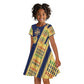 Habesha Kemis Inspired Tilet Pattern Kid Short Sleeve Dress Royal Blue - Gold