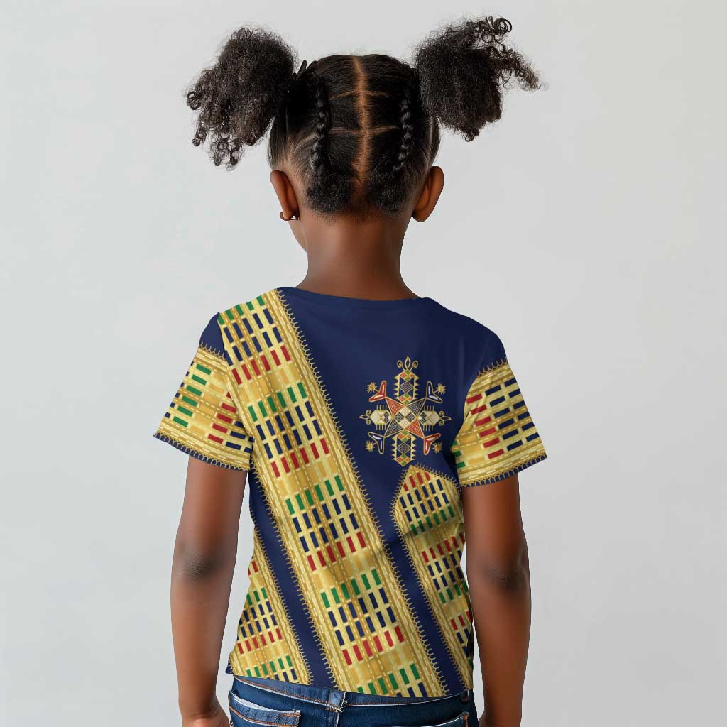 Habesha Kemis Inspired Tilet Pattern Kid T shirt Royal Blue - Gold