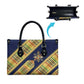 Habesha Kemis Inspired Tilet Pattern Leather Bag Royal Blue - Gold