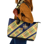 Habesha Kemis Inspired Tilet Pattern Leather Tote Bag Royal Blue - Gold