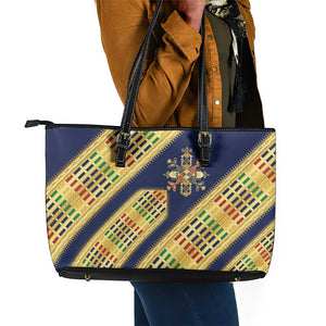 Habesha Kemis Inspired Tilet Pattern Leather Tote Bag Royal Blue - Gold