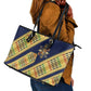 Habesha Kemis Inspired Tilet Pattern Leather Tote Bag Royal Blue - Gold