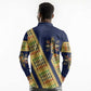 Habesha Kemis Inspired Tilet Pattern Long Sleeve Polo Shirt Royal Blue - Gold