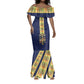 Habesha Kemis Inspired Tilet Pattern Mermaid Dress Royal Blue - Gold