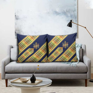 Habesha Kemis Inspired Tilet Pattern Pillow Cover Royal Blue - Gold
