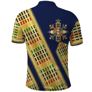 Habesha Kemis Inspired Tilet Pattern Polo Shirt Royal Blue - Gold