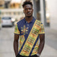 Habesha Kemis Inspired Tilet Pattern Polo Shirt Royal Blue - Gold
