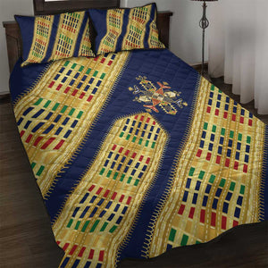 Habesha Kemis Inspired Tilet Pattern Quilt Bed Set Royal Blue - Gold