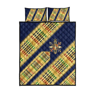 Habesha Kemis Inspired Tilet Pattern Quilt Bed Set Royal Blue - Gold