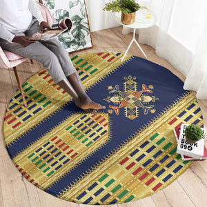 Habesha Kemis Inspired Tilet Pattern Round Carpet Royal Blue - Gold