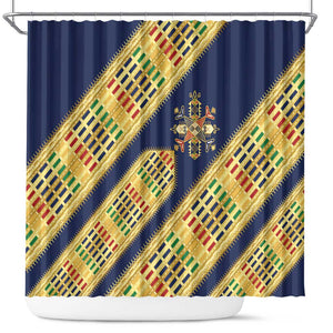 Habesha Kemis Inspired Tilet Pattern Shower Curtain Royal Blue - Gold