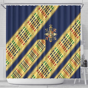 Habesha Kemis Inspired Tilet Pattern Shower Curtain Royal Blue - Gold