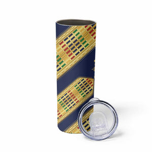Habesha Kemis Inspired Tilet Pattern Skinny Tumbler Royal Blue - Gold