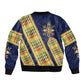 Habesha Kemis Inspired Tilet Pattern Sleeve Zip Bomber Jacket Royal Blue - Gold
