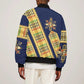 Habesha Kemis Inspired Tilet Pattern Sleeve Zip Bomber Jacket Royal Blue - Gold