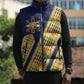 Habesha Kemis Inspired Tilet Pattern Sleeveless Puffer Jacket Royal Blue - Gold