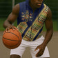 Habesha Kemis Inspired Tilet Pattern Sleeveless Zip Hoodie Royal Blue - Gold