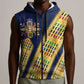 Habesha Kemis Inspired Tilet Pattern Sleeveless Zip Hoodie Royal Blue - Gold