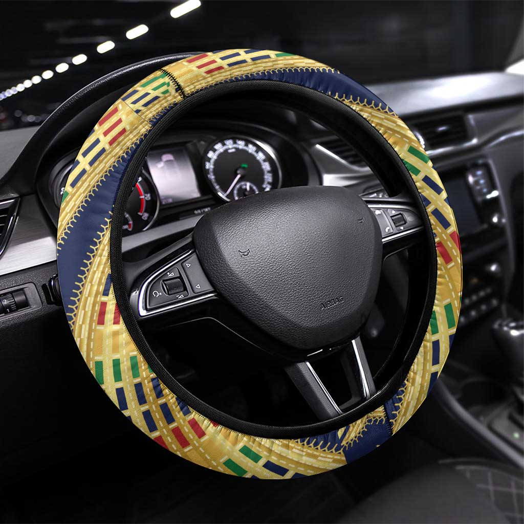 Habesha Kemis Inspired Tilet Pattern Steering Wheel Cover Royal Blue - Gold