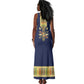 Habesha Kemis Inspired Tilet Pattern Tank Maxi Dress Royal Blue - Gold
