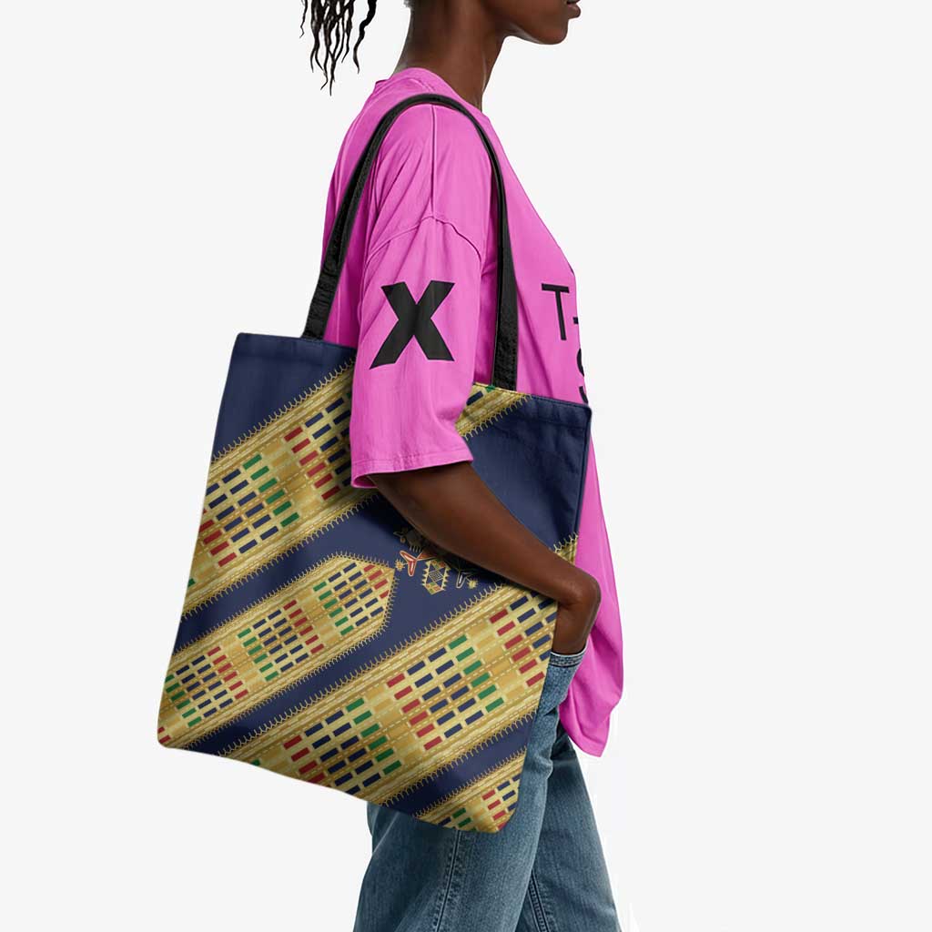 Habesha Kemis Inspired Tilet Pattern Tote Bag Royal Blue - Gold