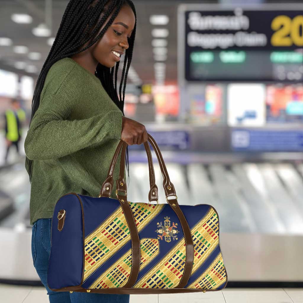Habesha Kemis Inspired Tilet Pattern Travel Bag Royal Blue - Gold