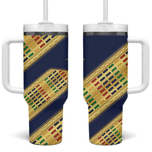 Habesha Kemis Inspired Tilet Pattern Tumbler With Handle Royal Blue - Gold