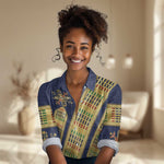 Habesha Kemis Inspired Tilet Pattern Women Casual Shirt Royal Blue - Gold
