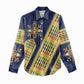 Habesha Kemis Inspired Tilet Pattern Women Casual Shirt Royal Blue - Gold