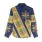 Habesha Kemis Inspired Tilet Pattern Women Casual Shirt Royal Blue - Gold